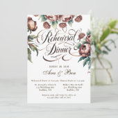 Brown Mocha Peony Kalligrafie repetitie diner Kaart (Staand voorkant)