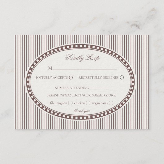 Brown Mocha Striped Harlequin Pattern Wedding RSVP Informatiekaartje (Voorkant)