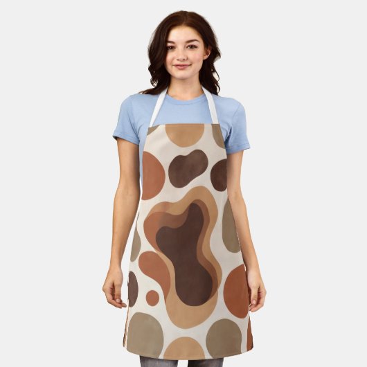 Brown Modern Art Flow Shapes All-Over Print Apron Schort (Gedragen)