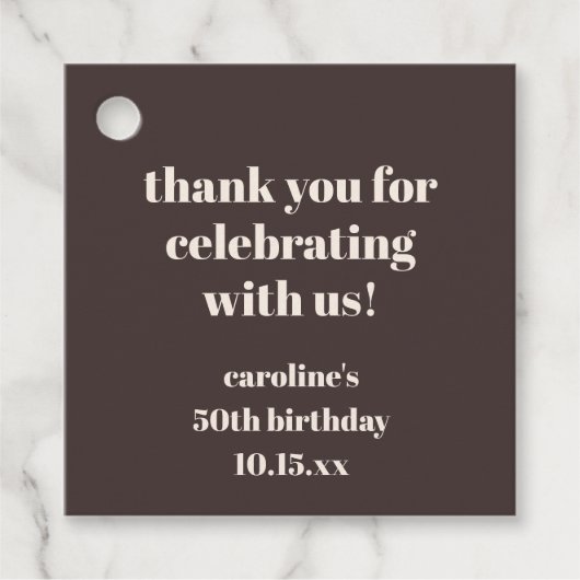 Brown Modern Custom 50th Birthday Party Thank You Bedankjes Labels (Voorkant)