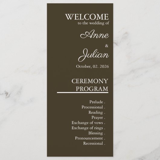 Brown Modern Minimalist Bridal Program QR Code Programmakaart (Voorkant)