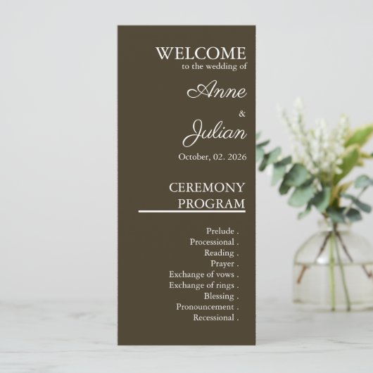 Brown Modern Minimalist Bridal Program QR Code Programmakaart (Staand voorkant)