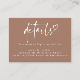 Brown Modern Minimalist Heart Wedding Details Informatiekaartje