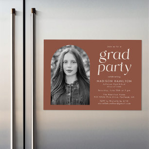 Brown Modern Minimalist Photo Graduparty Magnetische Uitnodiging