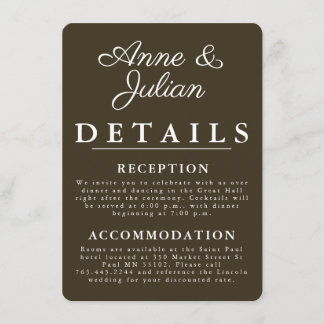 Brown Modern Wedding Details Card Insert QR Code Informatiekaartje
