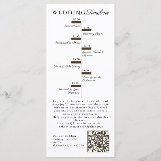Brown Modern  Wedding Timeline and Party QR Code Programmakaart (Achterkant)