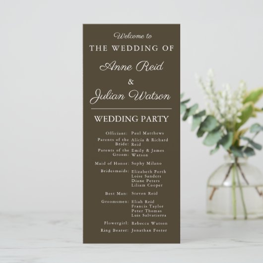 Brown Modern  Wedding Timeline and Party QR Code Programmakaart (Staand voorkant)