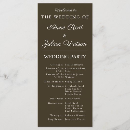 Brown Modern Wedding Timeline and Party QR Code Programmakaart (Voorkant)