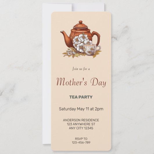 Brown Moederdag Tea Party Uitnodiging (Voorkant)