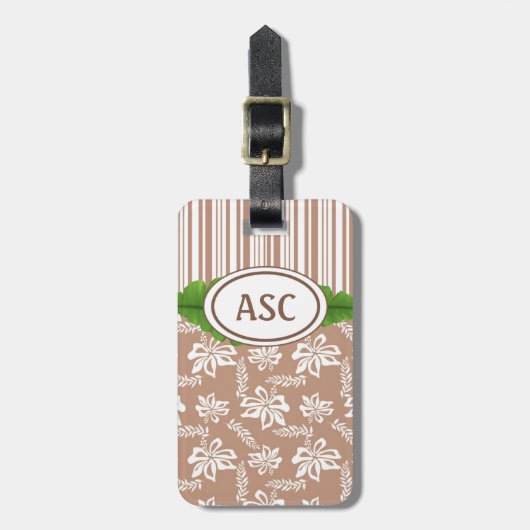 Brown Monogram Hawaiian Flower Beach Bagagelabel (Voorkant verticaal)
