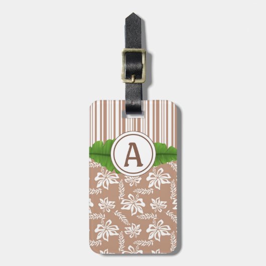 Brown Monogram Hawaiian Flower Beach Bagagelabel (Voorkant verticaal)