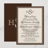 Brown Monogram Laurel Classic College Graduation Kaart (Voorkant / Achterkant)