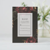 Brown Moody Dark Floral Gold Greenery RSVP Antwoor Kaart (Staand voorkant)