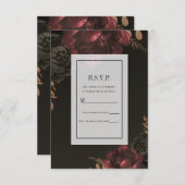 Brown Moody Dark Floral Gold Greenery RSVP Antwoor Kaart (Voorkant / Achterkant)