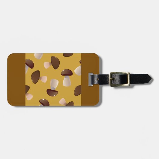 Brown Mushroom Pattern on Mustard Yellow Bagagelabel (Voorkant horizontaal)