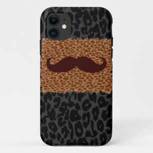 Brown Mustache en Leopard Print Case-Mate iPhone Case