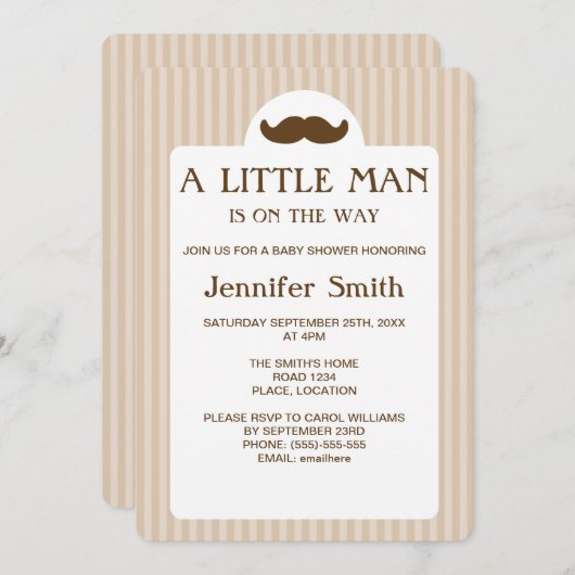 Brown Mustache Silhouette Little Man Baby shower Kaart (Voorkant / Achterkant)