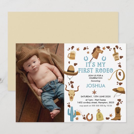 Brown My First Rodeo Cowboy Foto 1e verjaardag Kaart (Voorkant / Achterkant)