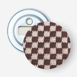 Brown Natural Checker Squares Crochet Print Button Flesopener