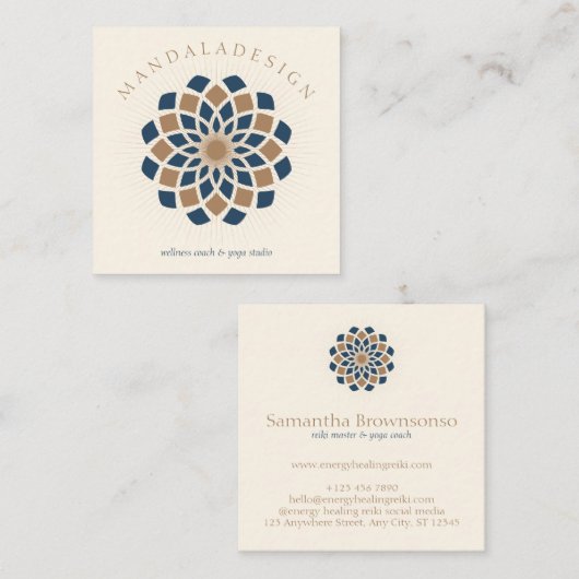 Brown Navy Mandala Vierkante Visitekaartje (Voorkant / Achterkant)