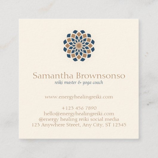 Brown Navy Mandala Vierkante Visitekaartje (Achterkant)