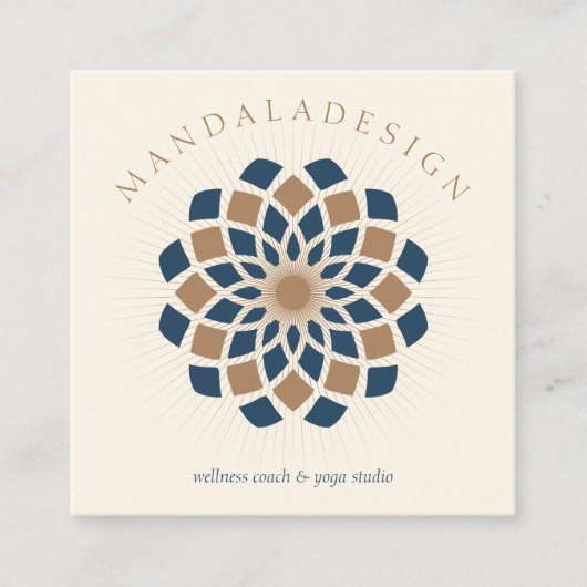 Brown Navy Mandala Vierkante Visitekaartje (Voorkant)