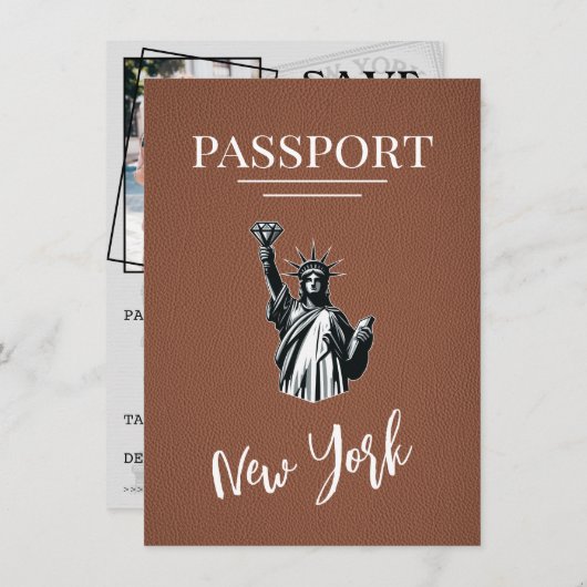 Brown New York City Passport Save The Date (Voorkant / Achterkant)