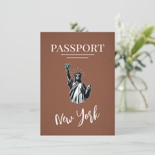 Brown New York City Passport Save The Date (Staand voorkant)
