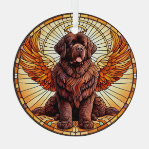 Brown Newfie Angel Rond Ornament