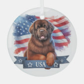 Brown Newfie Patriotic Round Glass Ornament (Voorkant)