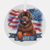 Brown Newfie Patriotic Round Glass Ornament (Achterkant)
