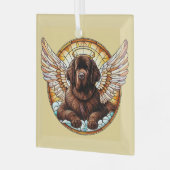 Brown Newfoundland Dog Angel Glass Ornament (Voorkant links)