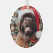 Brown Newfoundland Dog Santa Hat Ornament (Voorkant Rechts)