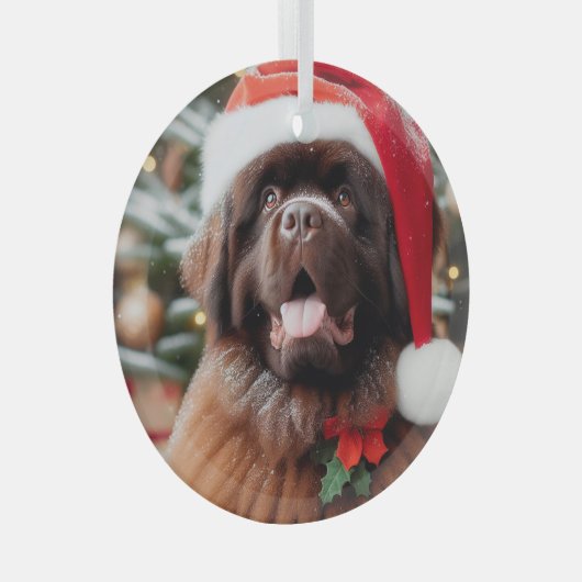 Brown Newfoundland Dog Santa Hat Ornament (Voorkant Rechts)