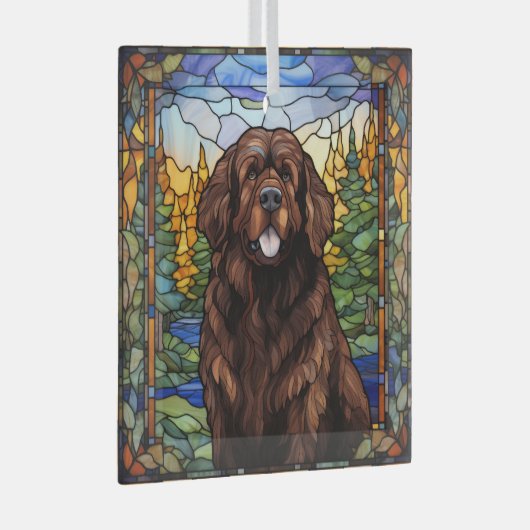 Brown Newfoundland Hondenglas Ornament (Voorkant Rechts)