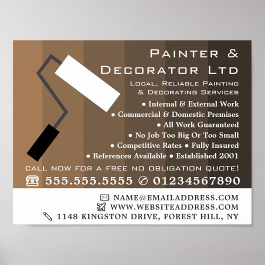 Brown Ombre & Paint Roller, Painter & Decorator Poster (Voorkant)