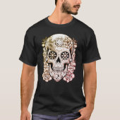 Brown On Front Green On Back Steampunk Skull Black T-shirt (Voorkant)