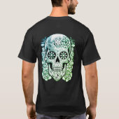 Brown On Front Green On Back Steampunk Skull Black T-shirt (Achterkant)