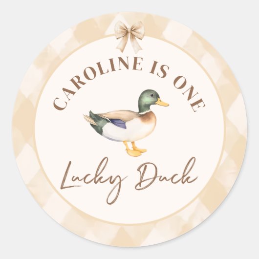 Brown One Lucky Duck 1st Birthday Sticker (Voorkant)