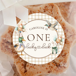 Brown One Lucky Duck Balloon 1st Birthday Sticker