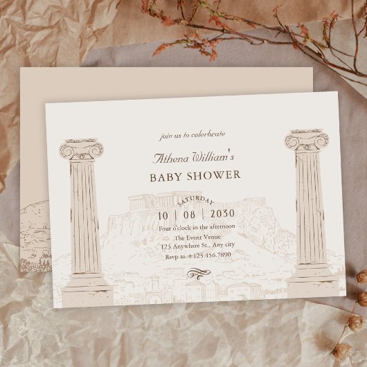 Brown  oude architectuur baby shower kaart