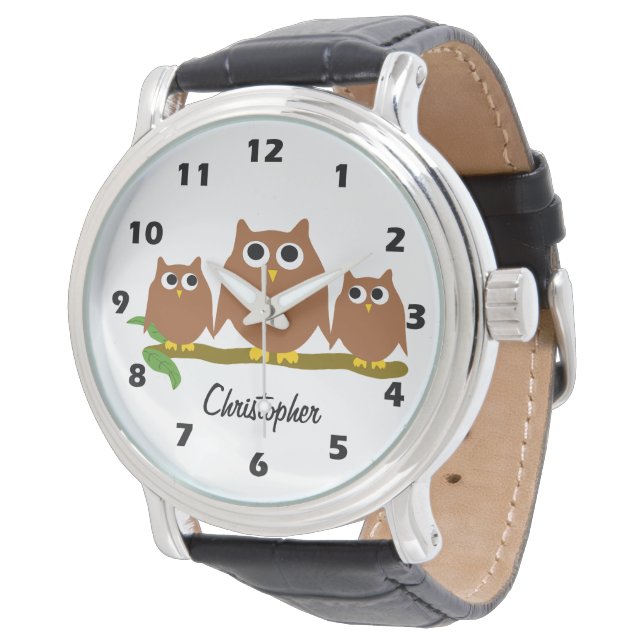 Brown Owl Design Personalised Horloge (Gekanteld)