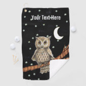 Brown Owl Golden Eyes Ketting op Branch Moon Star Golfhanddoek (Insitu)