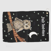 Brown Owl Golden Eyes Ketting op Branch Moon Star Golfhanddoek (Horizontaal)
