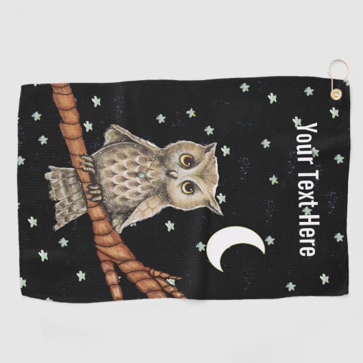 Brown Owl Golden Eyes Ketting op Branch Moon Star Golfhanddoek (Horizontaal)