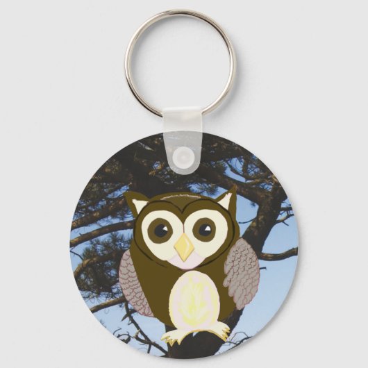 Brown Owl in a Tree Sleutelhanger (Voorkant)