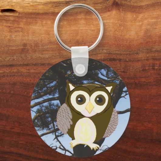 Brown Owl in a Tree Sleutelhanger (Achterkant)