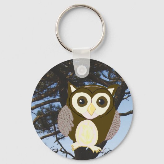 Brown Owl in a Tree Sleutelhanger (Achterkant)