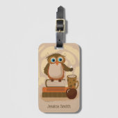 Brown Owl on Books Luggage Tag Bagagelabel (Voorkant (verticaal))