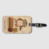 Brown Owl on Books Luggage Tag Bagagelabel (Voorkant (horizontaal))